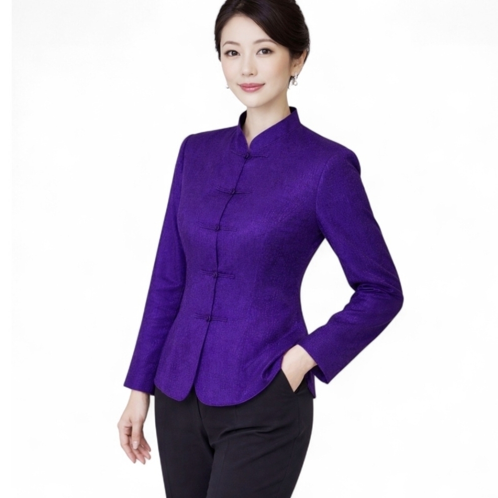 Adriana Papell Purple Safe Silk Mandarin Collar Jacket Frog Closure 12